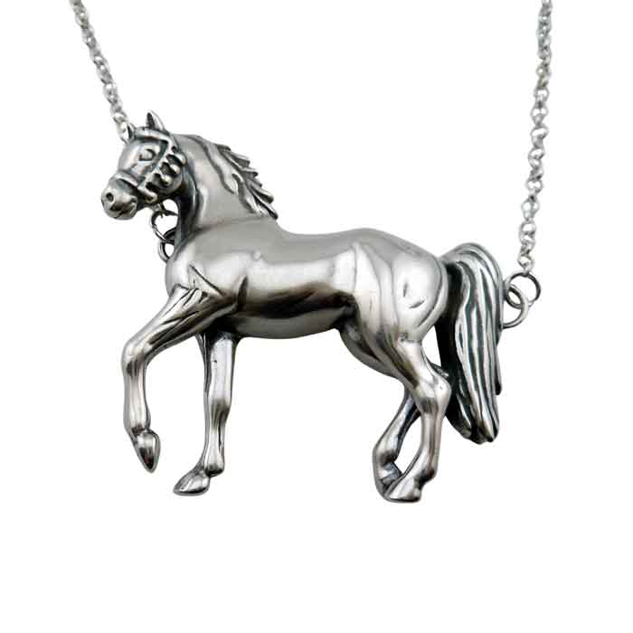 Azzy Large Full Horse Necklace Sterling Silver