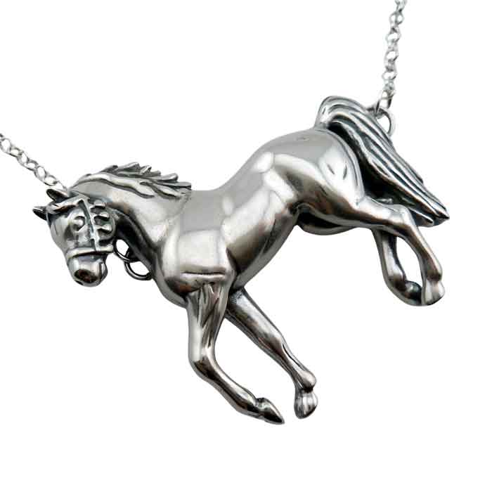 Azzy Large Full Horse Necklace Sterling Silver
