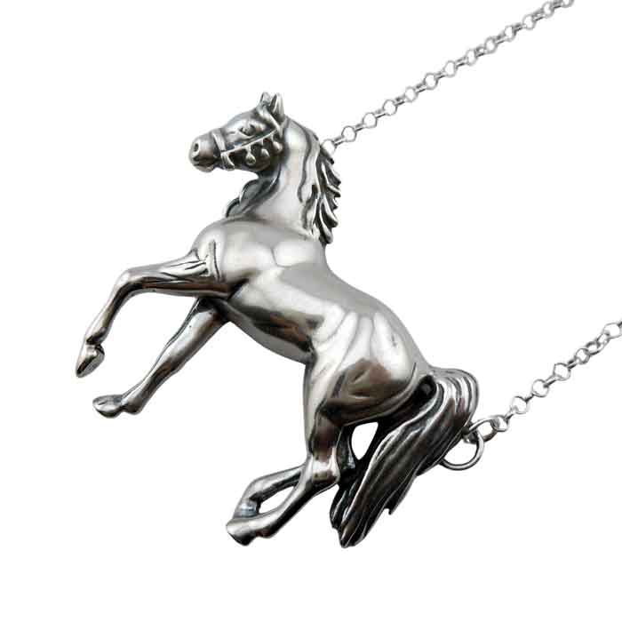 Azzy Large Full Horse Necklace Sterling Silver