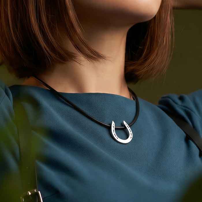 BEST Horseshoe Necklace Sterling Silver on model