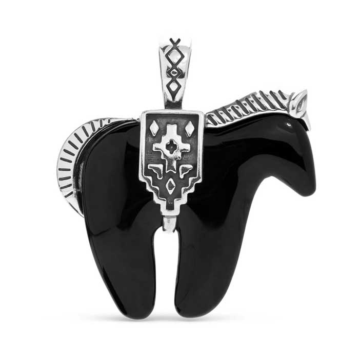 Black Agate Horse Necklace Pendant