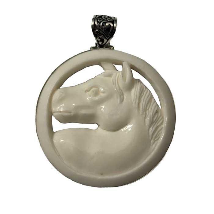 bonnie carved horse head pendant necklace set in sterling silver