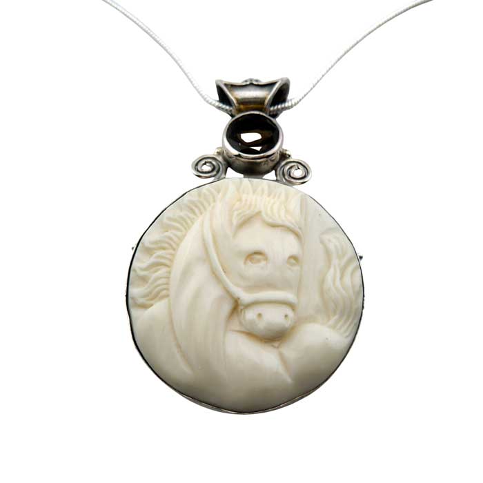 Cara carved horse head pendant necklace with topaz accent