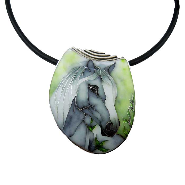 Crown Cloisonné Horse Necklace Pendant