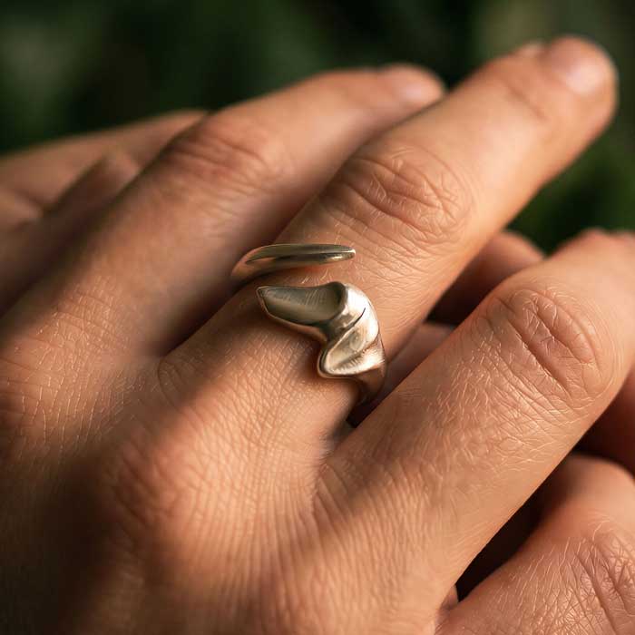 Dachshund Dog Ring in Sterling Silver shown on hand
