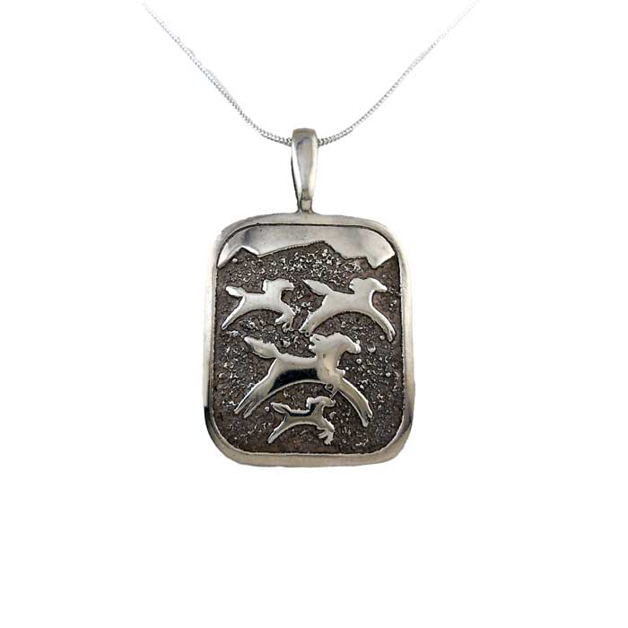 Dancing Horses Pendant Necklace Sterling Silver