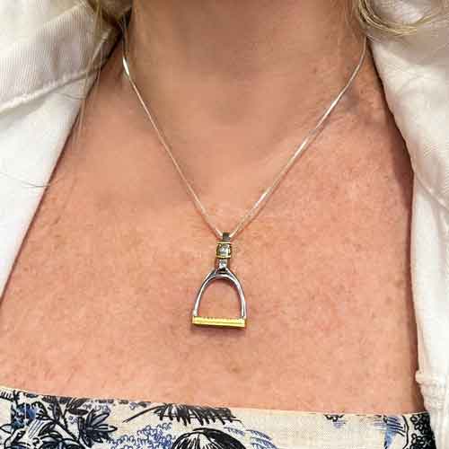 english stirrup necklace sterling silver with gold