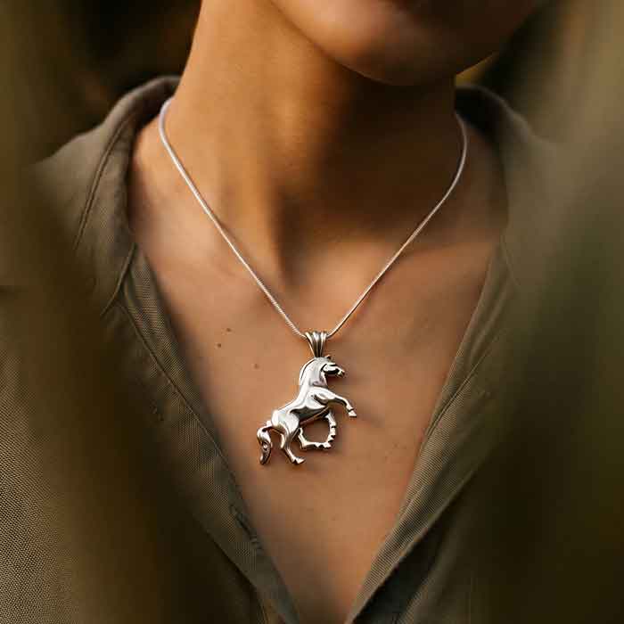 Fjord Horse Pendant Necklace Sterling Silver shown on horse lover