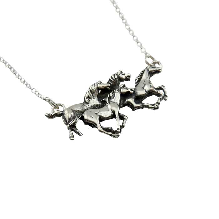 Herd of Four Horses Necklace Sterling Silver