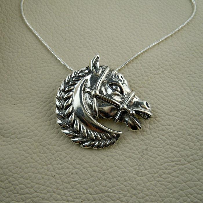 Ivy Horse Head Necklace Pendant Pin Sterling Silver