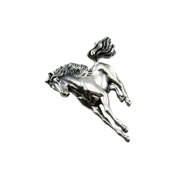 River Galloping Horse Necklace Pendant/Pin in Sterling Silver at angle