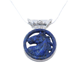 Lapis Lazuli Carved Horse Head Pendant Necklace