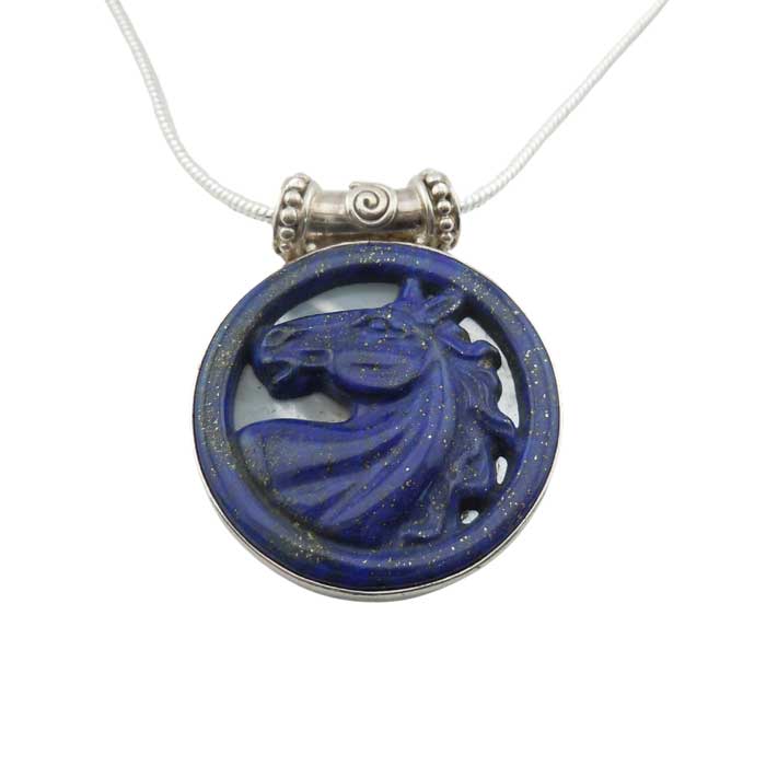 Lapis Carved Horse Head Pendant Necklace