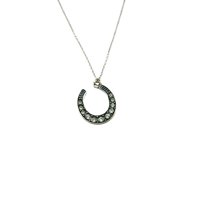 Lucky Little Horseshoe Necklace sterling silver and CZ