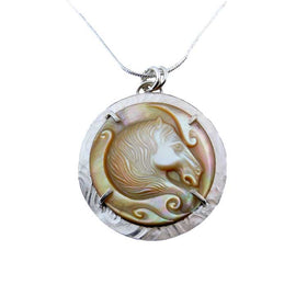 Majestic Carved Mother of Pearl Horse Head Necklace