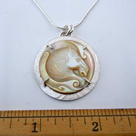 Majestic Carved Mother of Pearl Horse Head Necklace