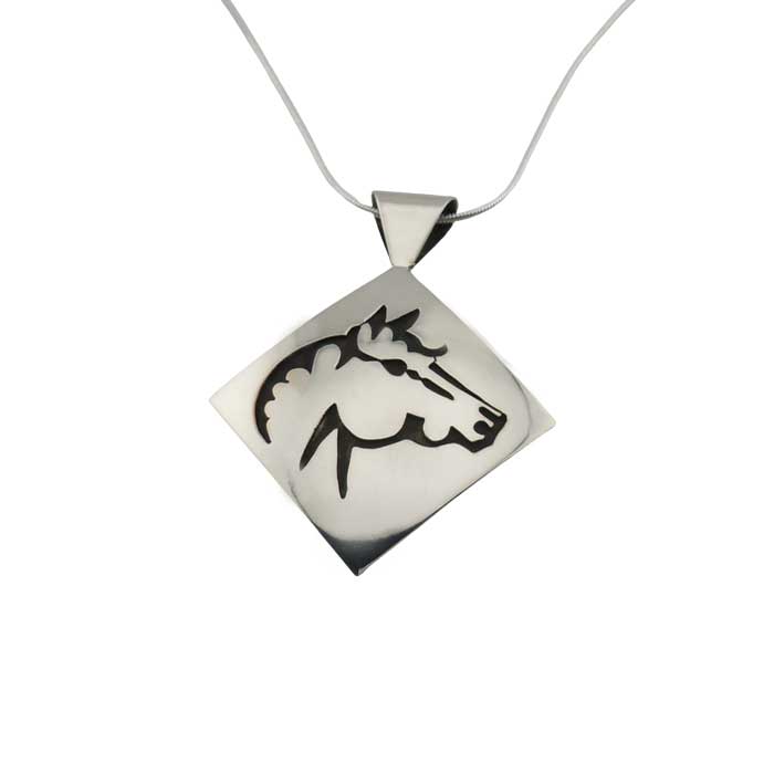 Navajo Horse Head Pendant Necklace sterling silver two layers of silver