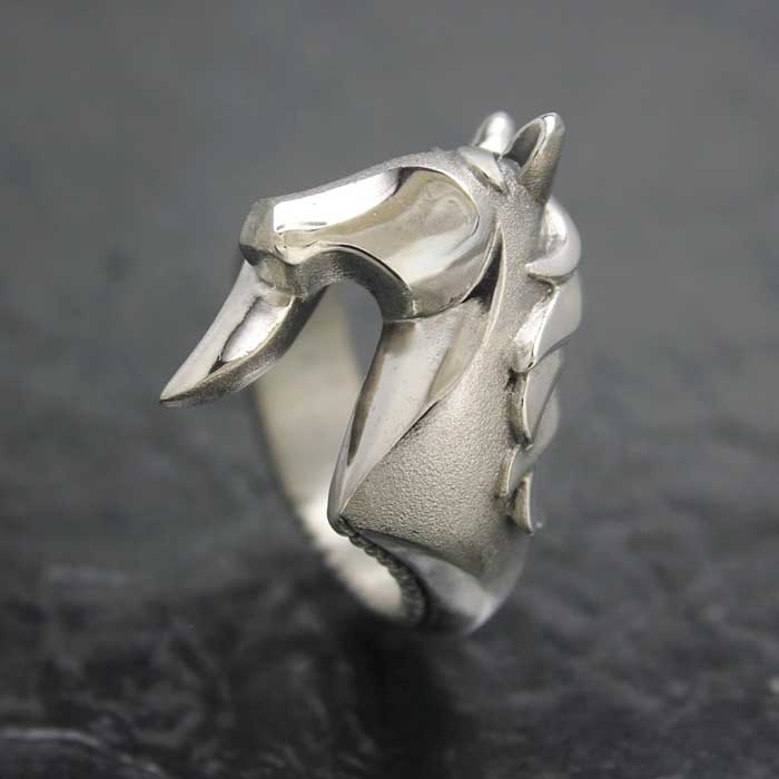 New Horse Ring in Sterling Silver showing textured surface