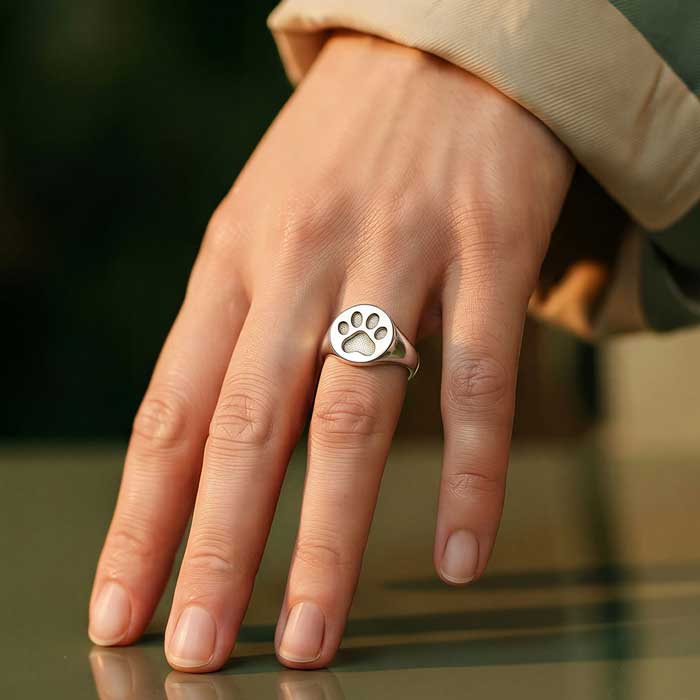 Paw Print Disc Ring Sterling Silver -