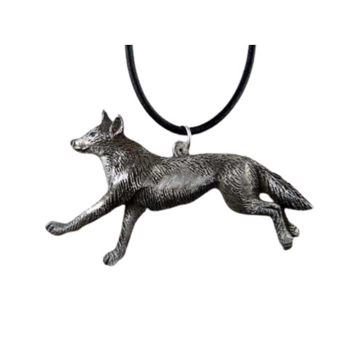 Red Wolf Pendant Necklace in Pewter -