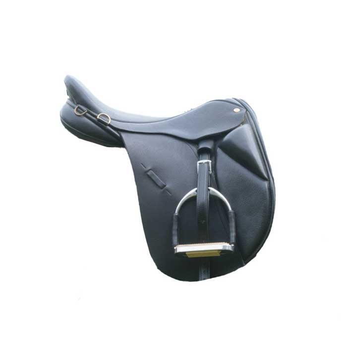 showing a dressage saddle to illustrate how realistic the sterling silver pendant is