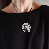 Shadow Horse Head Horseshoe Cloisonné Necklace Pendant OOAK