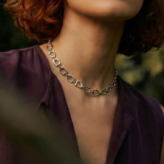Sterling Silver Stirrup Choker Necklace - on woman
