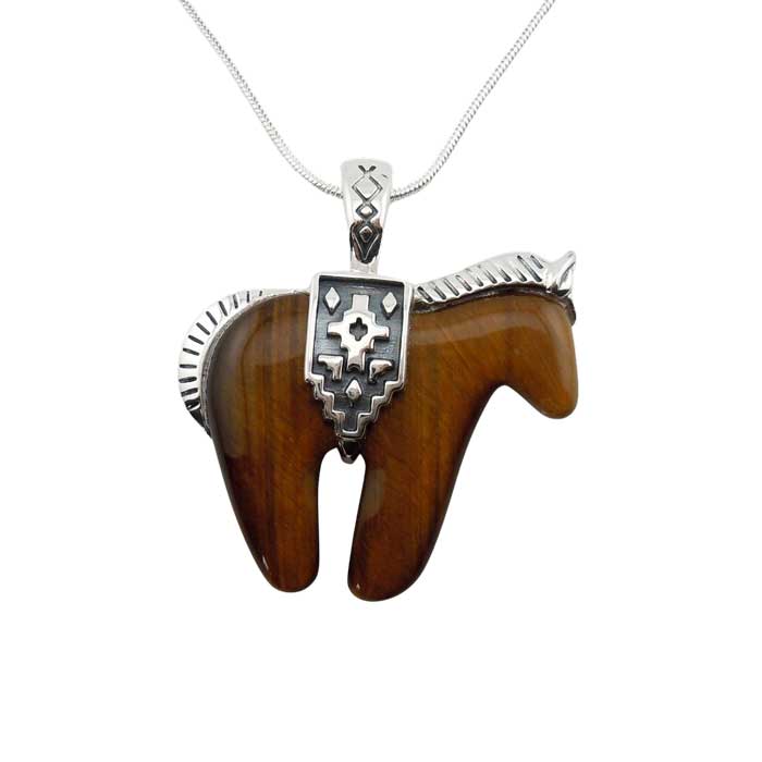 Tiger Eye horse pendant necklace