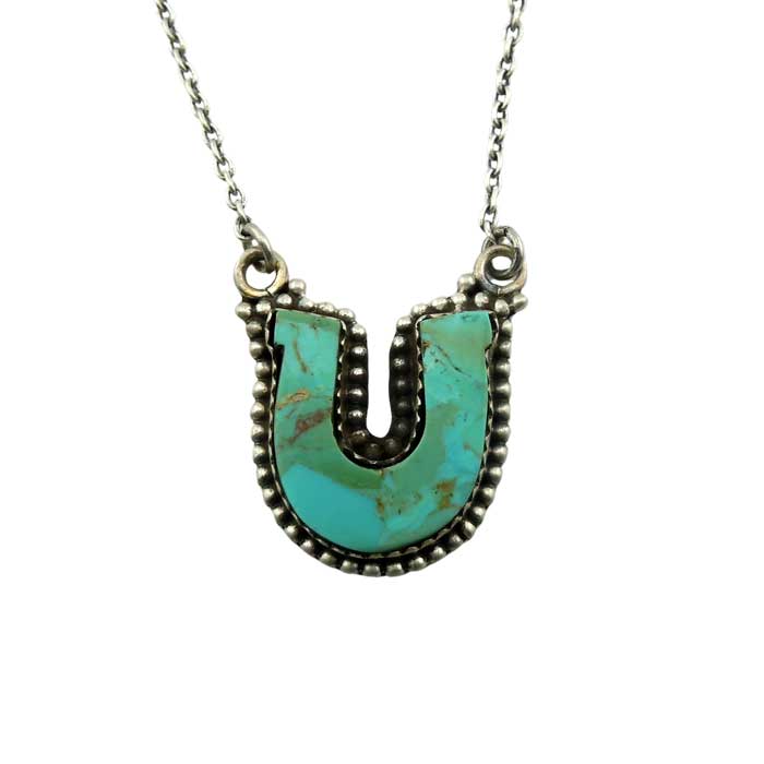 Turquoise Horseshoe Pendant Necklace set in Sterling Silver