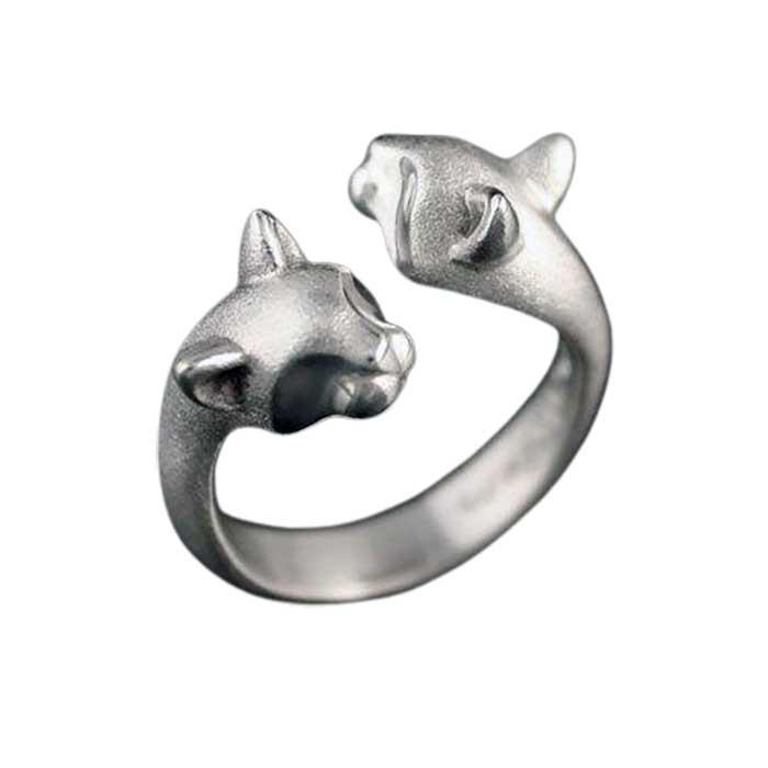 Pair of Cats Ring in Sterling Silver -