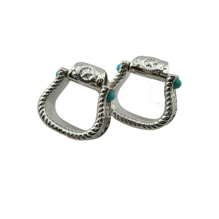 Western Stirrup Earrings Sterling Silver with Turquoise and lone star