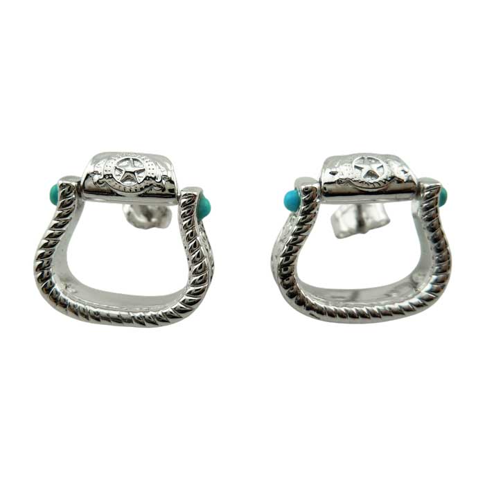 Western Stirrup Earrings Sterling Silver with Turquoise and lone star on posts