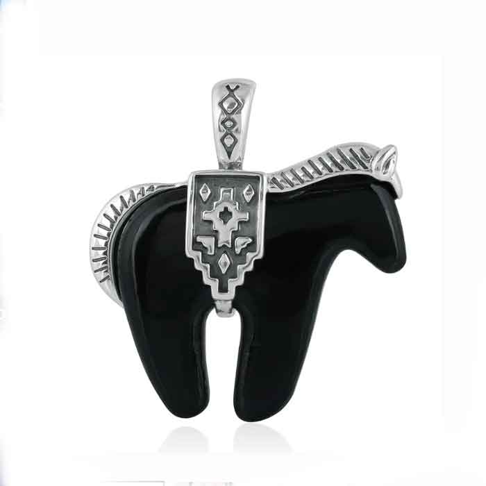 Black Agate Horse Pendant Necklace