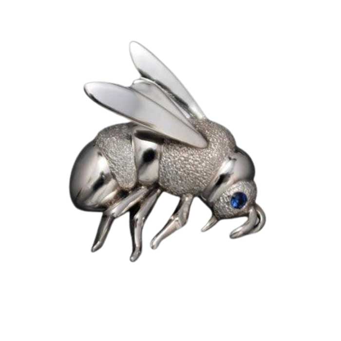 Bumble Bee Pendant Necklace or Pin Sterling Silver with blue sapphire eyes