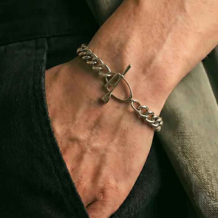 Curb Chain Bracelet sterling silver shown on wrist