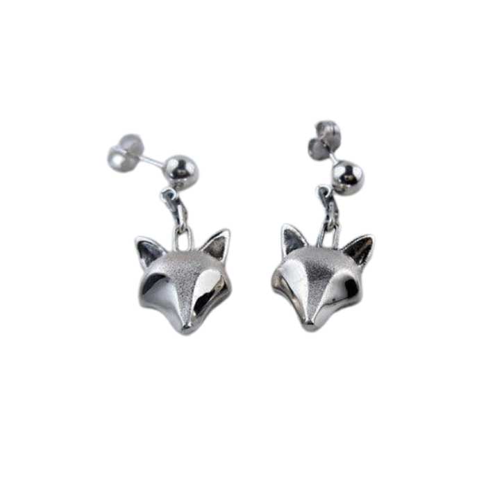 Fox Head Dangle Earrings Sterling Silver