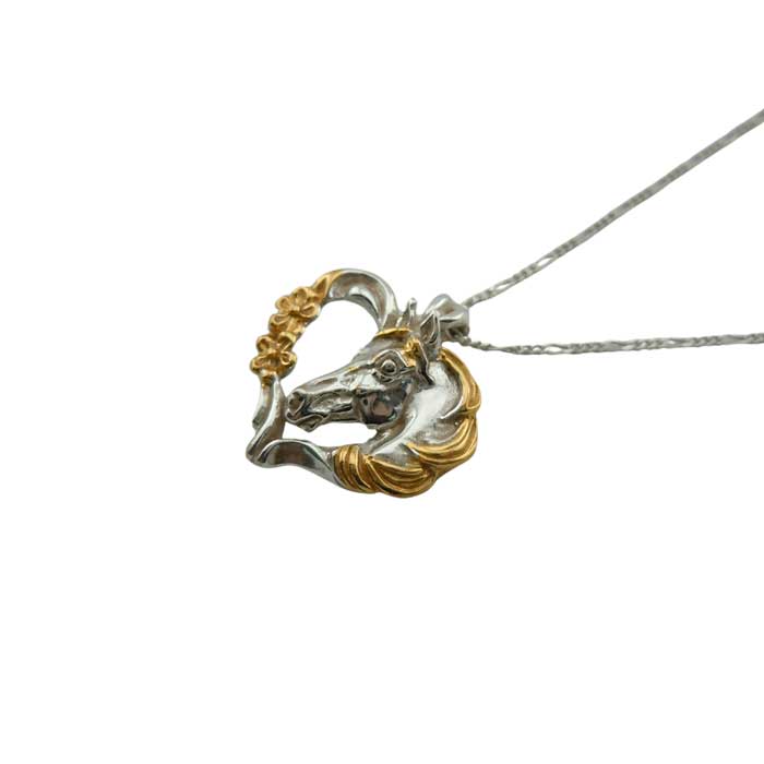 Heart of Gold Horse Pendant Necklace Sterling Silver