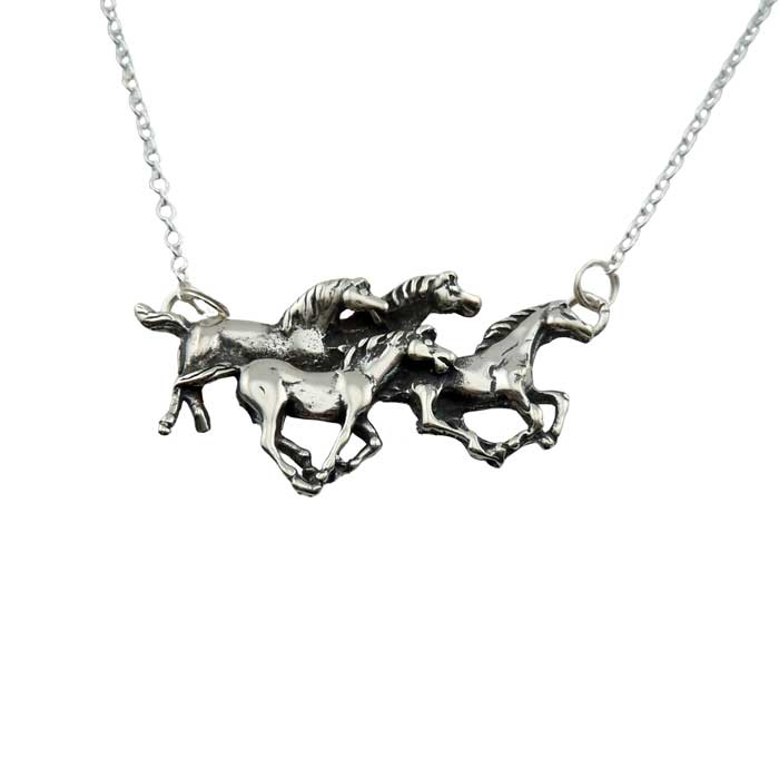 Herd of Four Horses Necklace Sterling Silver