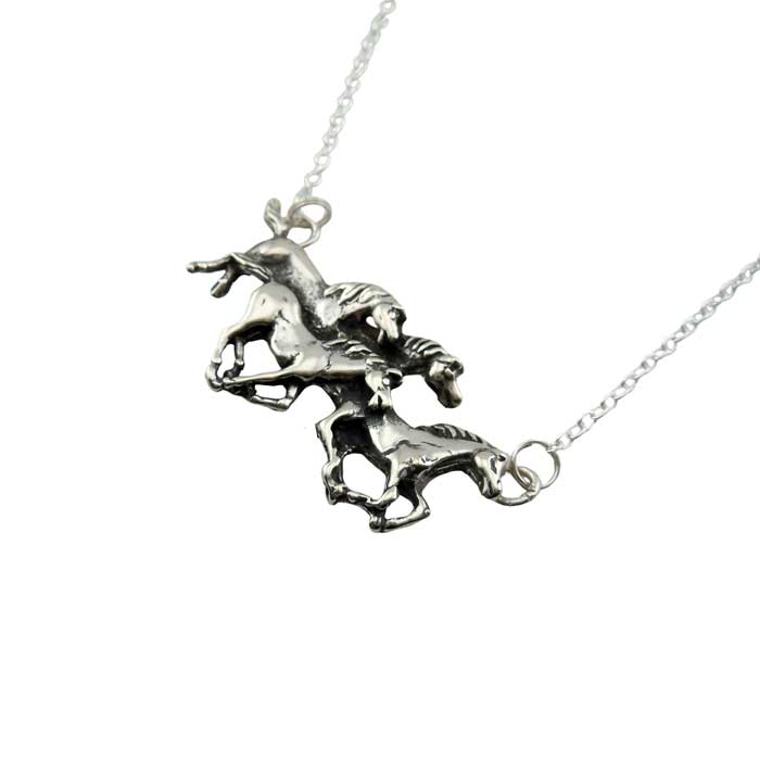 Herd of Four Horses Necklace Sterling Silver