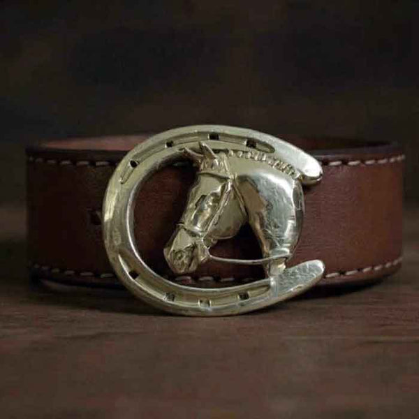 COPY - Horse and horseshoe belt buckle Horse Head Horseshoe Belt Buckle Bronze main image 2