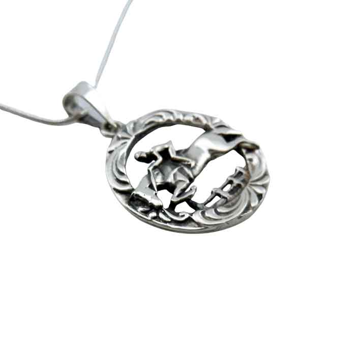 Jumping Horse Over Fence Pendant Necklace Sterling Silver