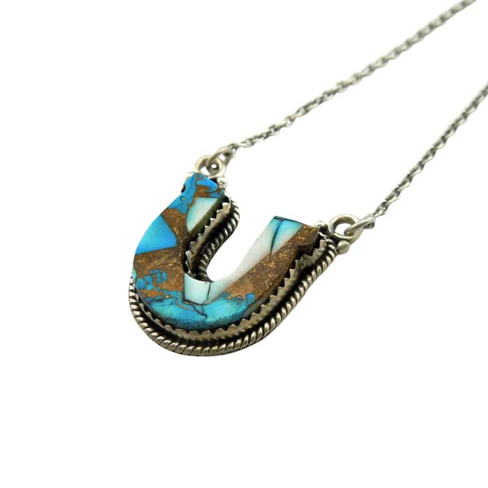 Kingman Turquoise Horseshoe Pendant Necklace set in sterling silver