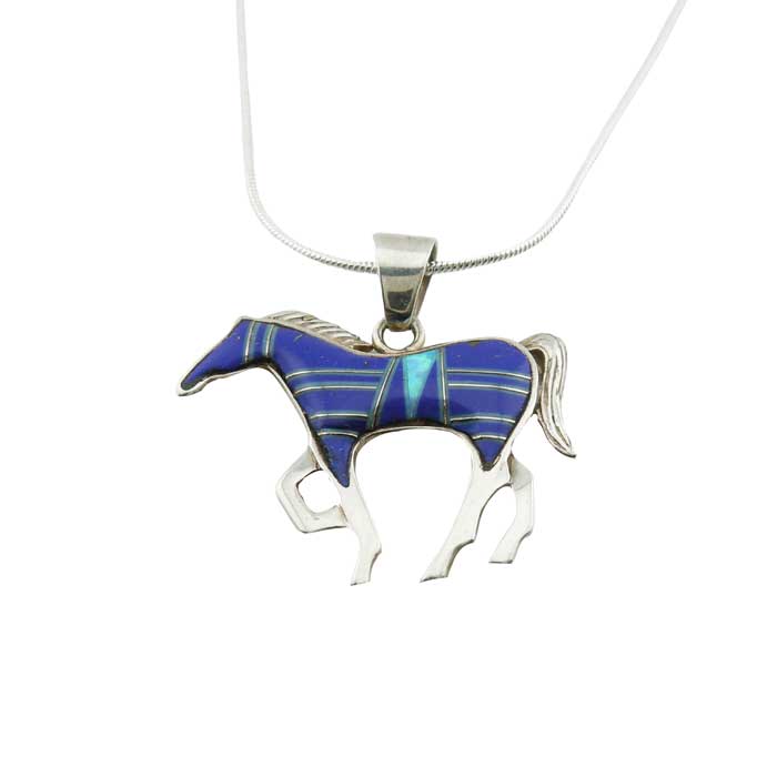 Lapis Inlay Horse Pendant Necklace