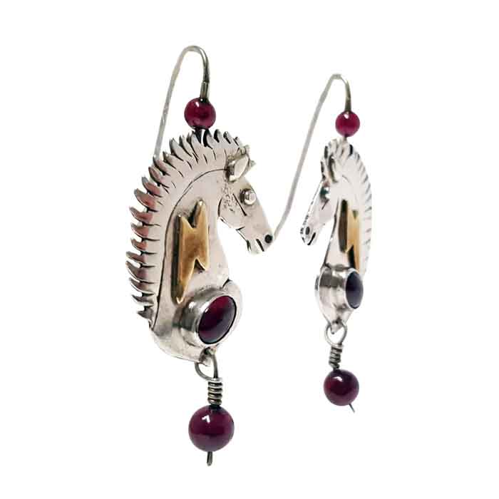 Lightning Bolt Horse Head Dangle Earrings