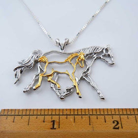 Mare Foal Pendant Necklace Sterling Silver and 18k Gold Overlay