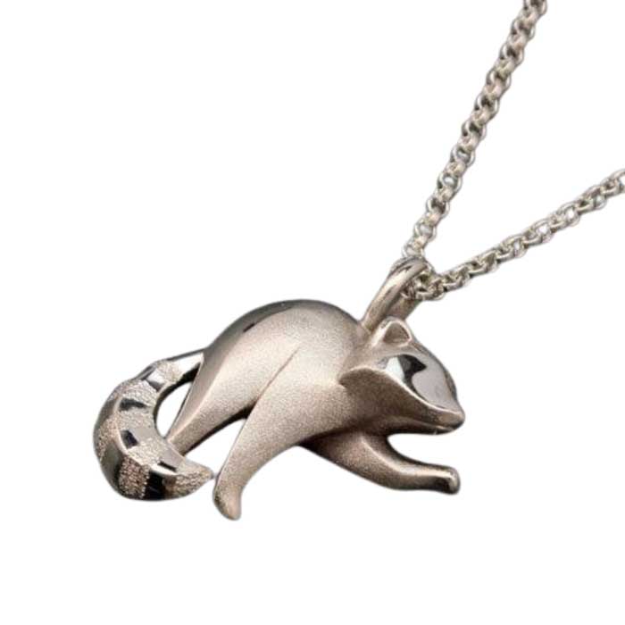 Raccoon Pendant Necklace Sterling Silver - Jamies Horse Jewelry