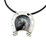 Shadow Horse Head Horseshoe Cloisonné Necklace Pendant OOAK