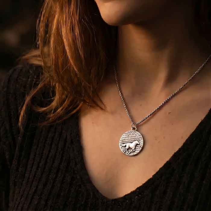 Double Sided Success Horse Necklace sterling silver- shown on horse lover
