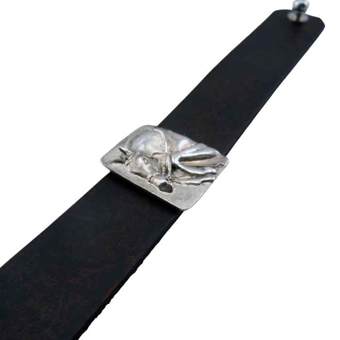 Sterling Silver Jumping Horse on Leather Bracelet