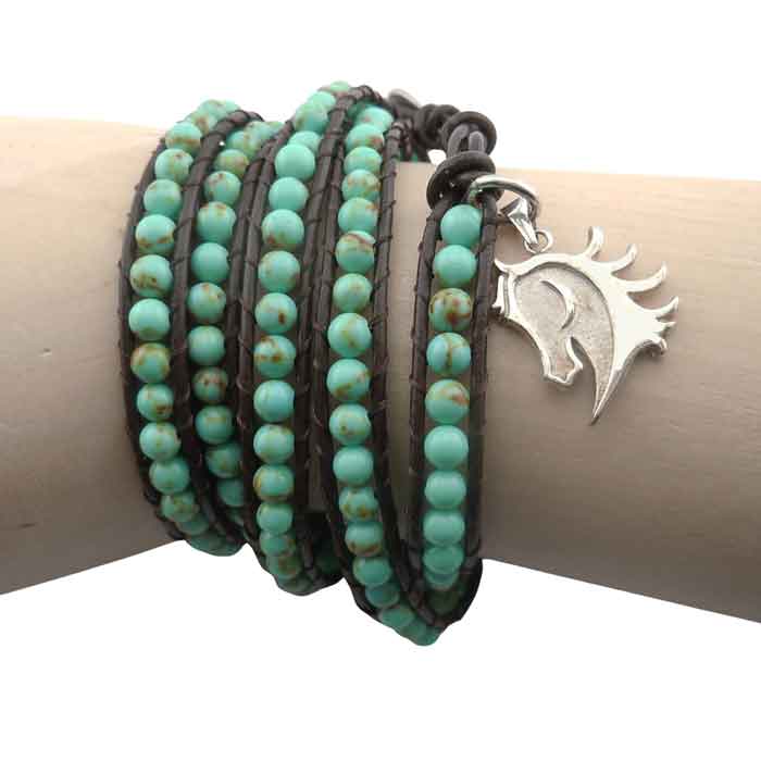 Turquoise Five Wrap Bracelet with Sterling Silver Charm